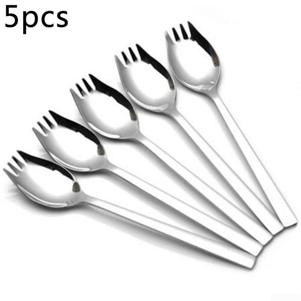 5 sztuk Spork Stal Nierdzewna Łyżka Widelec Sztuć Długi Uchwyt Przenośny Widelec do Makaronu na Deser Lody Sałatkę