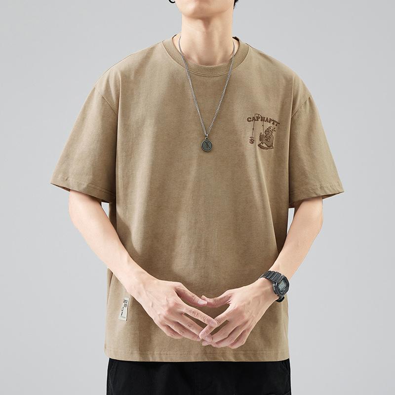 Summer and Summer American High-density Knitted Loose Fashion Men's T-shirt Short-sleeved