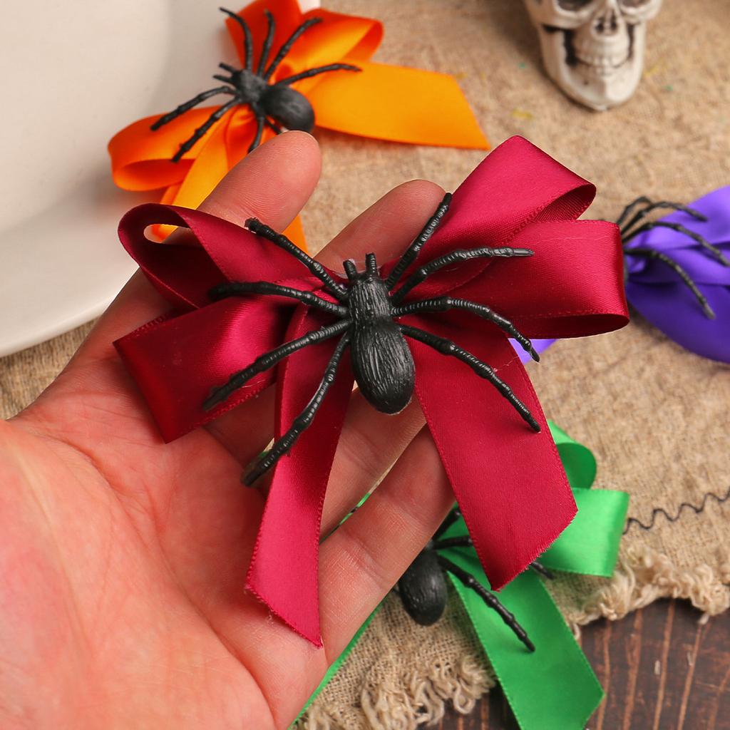 Cute Halloween Spider Hair Clip Bow Decorated Gothic Hairpin Funny Side Clip For Bangs Creepy Party Accessory Women Girls