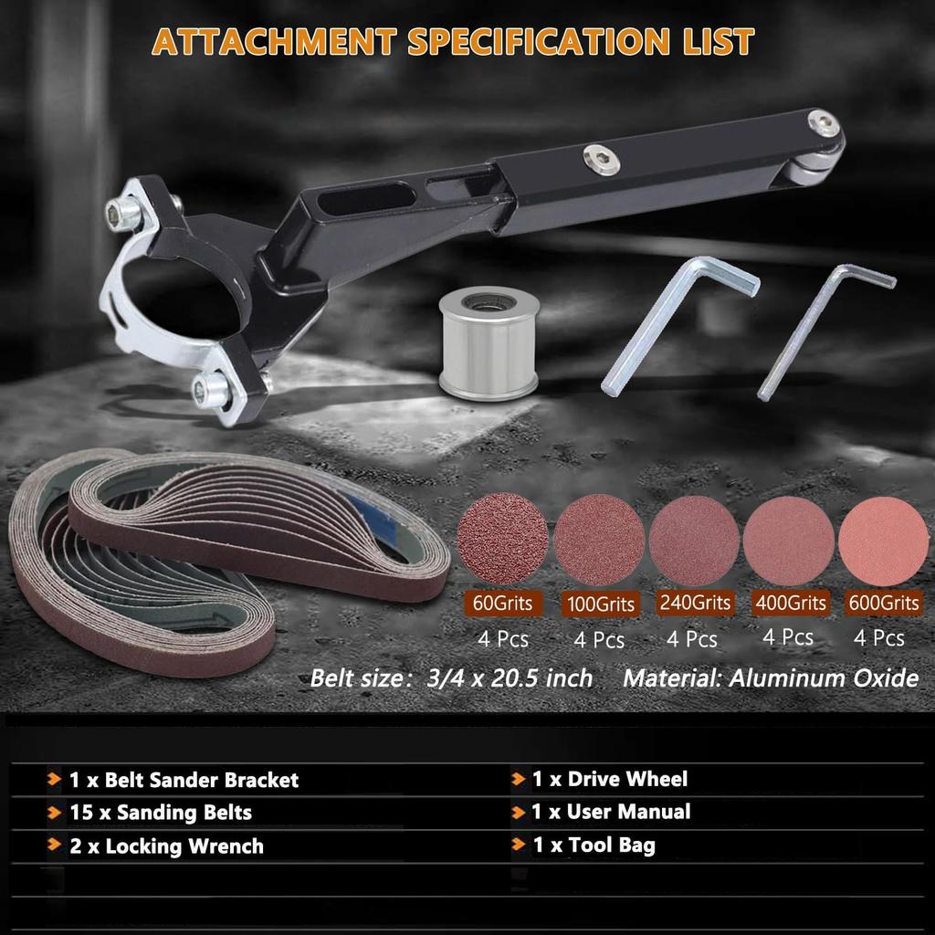 Belt Sander Attachments for Angle Grinder, Detailing Bandfile Sander Adapter, US 5/8-11 Thread, Suitable for Welding Points Grinding, Woodworking and