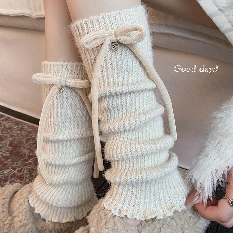 Boots Cotton Bow Socks Cover Wool Thickened Warm Flanged Stacking Socks Korean Girl Leg Cover
