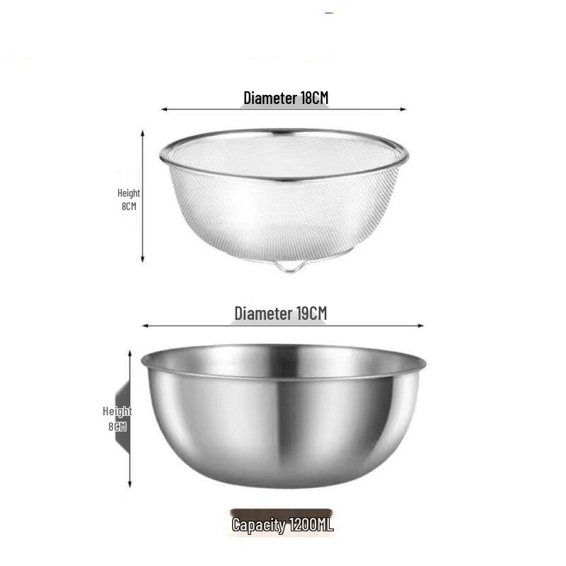 Zhi Shi 304 Stainless Steel Salad Bowl & Draining Basket Set