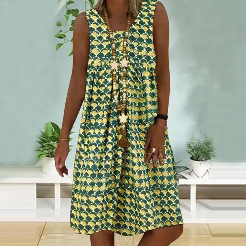 

JPNTKY Fashion Summer Spring Solid Color Print Sleeveless O-Neck Casual Dresses S