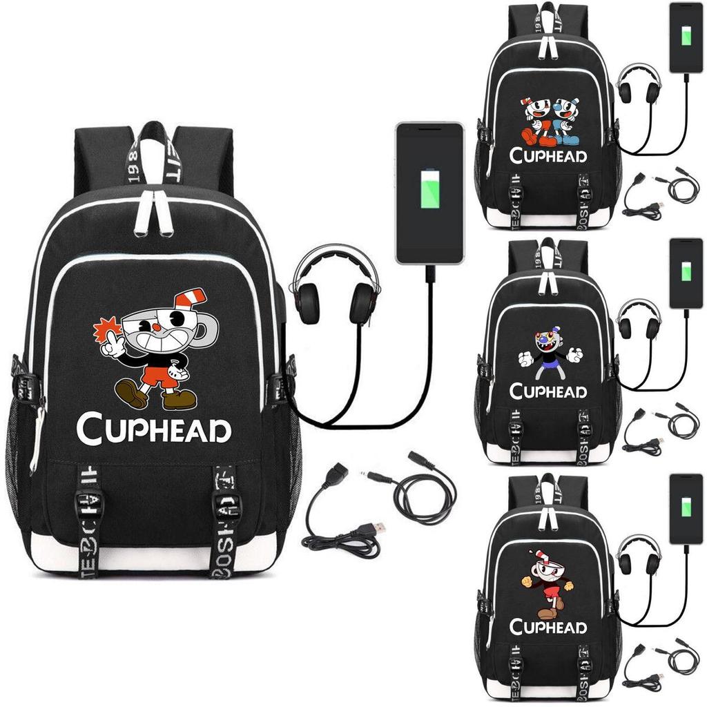 Stilvoller Cuphead Rucksack mit USB-Ladeanschluss für Kinder und Jungen für den Schulgebrauch