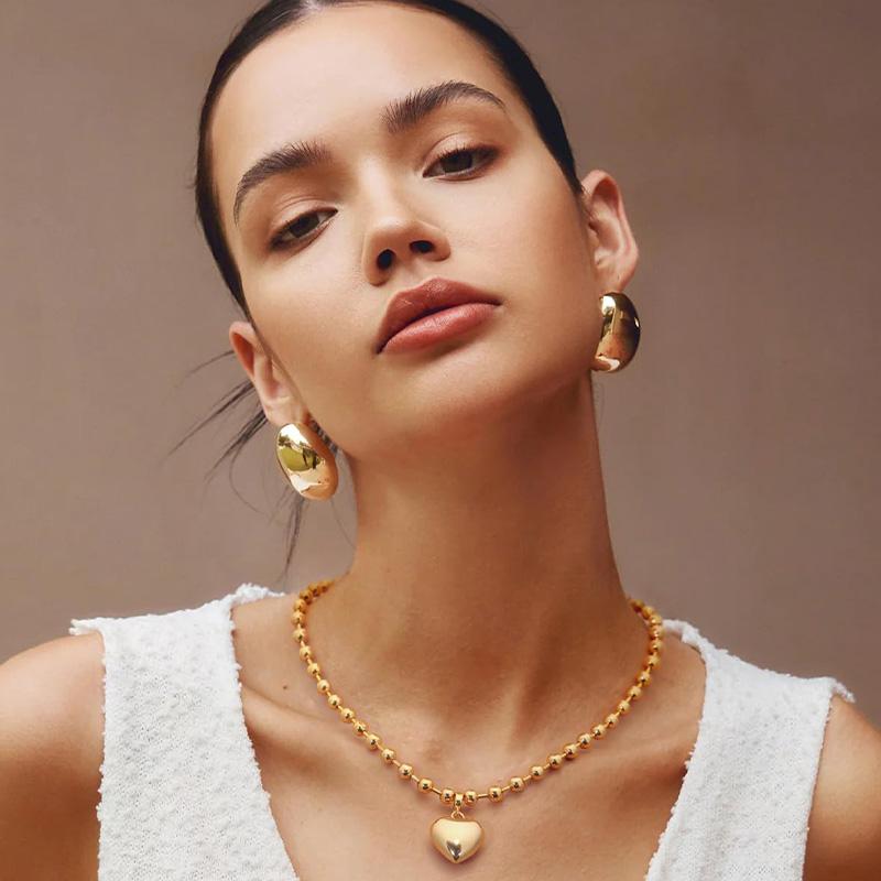 Fashion Copper/925 Silver Gold Plated 18K Link Chain Heart Shaped Necklace