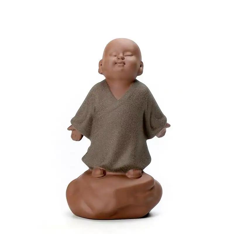 Chinese-Style Purple Little Monk Ornaments Handmade Ceramic Little Shami Doll Creative Desk Small Decorations Home Decor Tea Pet