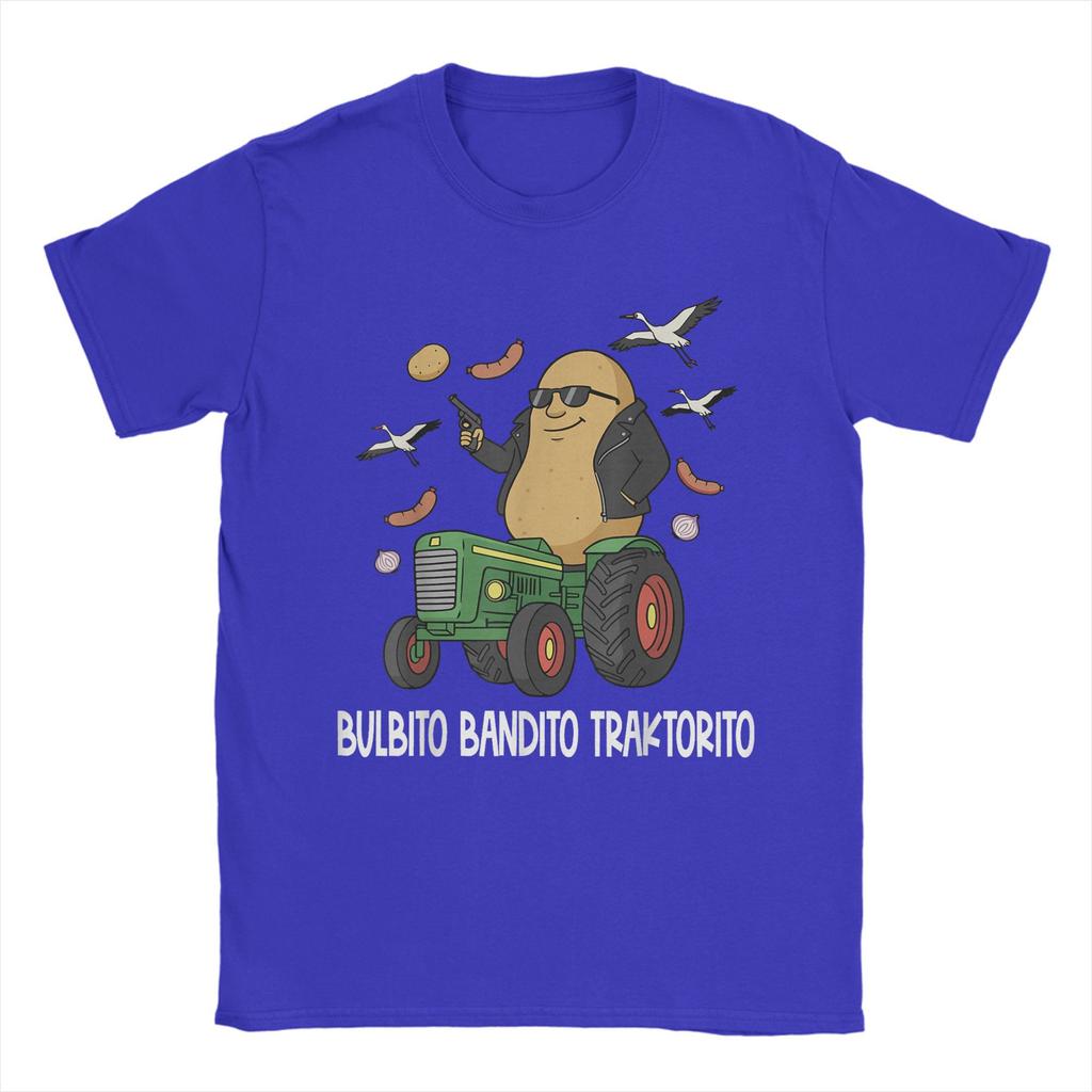 Men's Italian Brainrot Characters Bulbito Bandito Traktorito T Shirts  Cotton Tops Short Sleeve Crewneck Tees Graphic T-Shirt