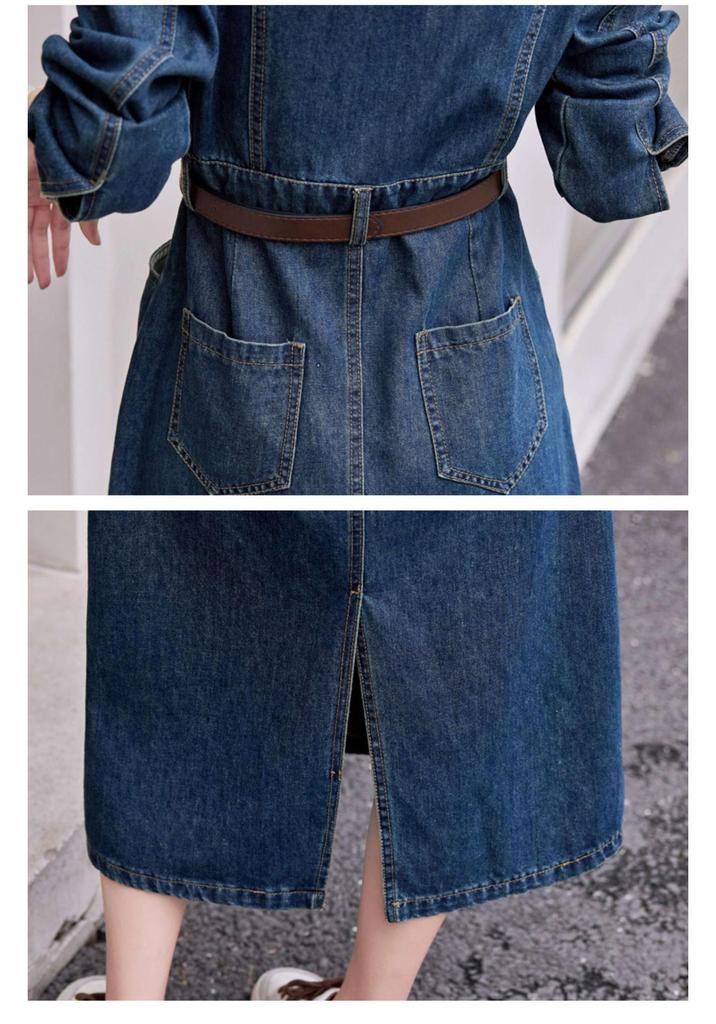 Trendy Slimming Denim Dress for Women - 2026 Spring/Autumn Style with Waist-Cinching, Flattering Fit & Lapel Design
