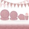 Pink Theme Decoration Party Disposable Tableware Set for Girls' Birthday Party Scene Decoration Supplies