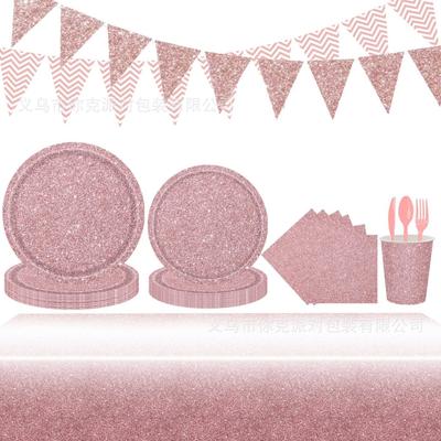 Pink Theme Decoration Party Disposable Tableware Set for Girls' Birthday Party Scene Decoration Supplies