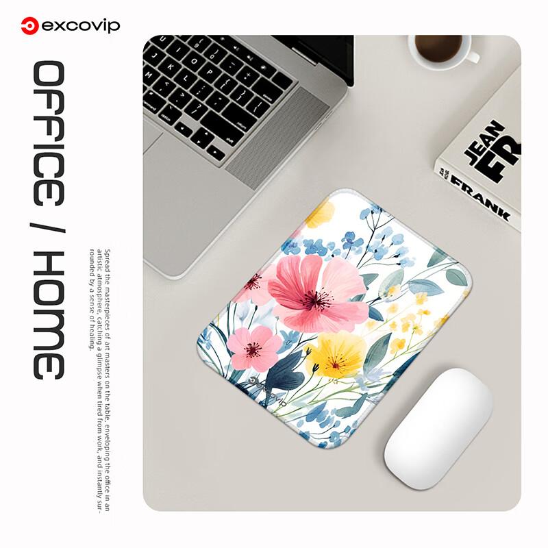 EXCO Floral Watercolor Mouse Pad Small Rectangular Mini Edge-Locked Computer Office Desk Mat Mousepad Cartoon Anime Portable Edge-Bound 0646