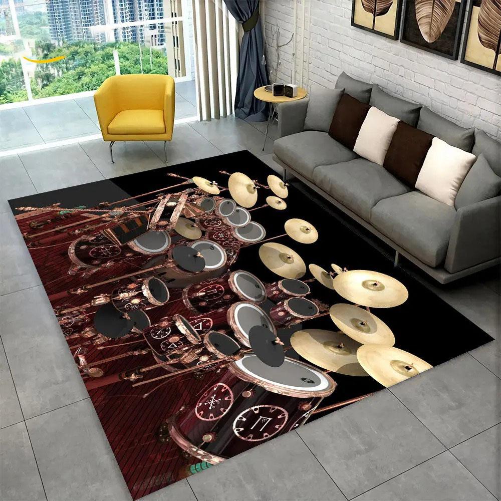 3D Drum Kit Music Instruments Carpet High Quality Non-Slip Bedroom Kitchen Doormat Large Size Balcony Corridor Area Decor Rug