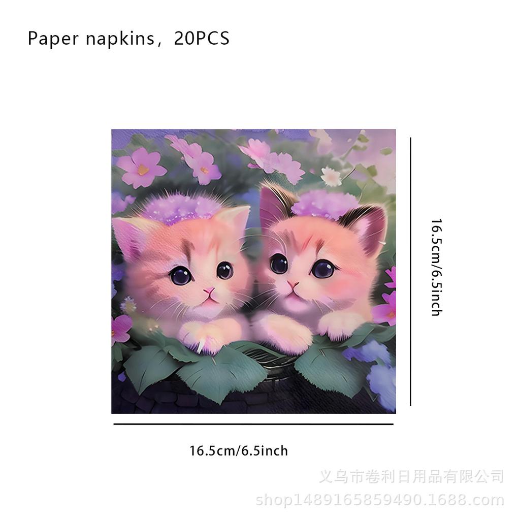 Cat Flower Theme Party Supplies Cat Party Tableware Disposable Paper Plates Paper Cups Paper Towels