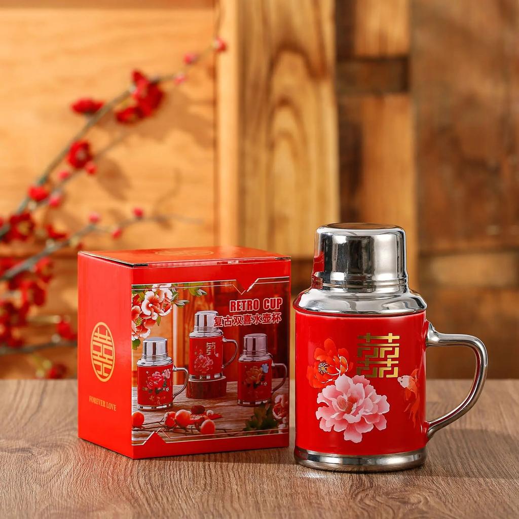 Legant Chinese Floral Thermos Mug | 480ml Vintage Vacuum Flask, Stainless Steel Insulated Travel Cup for Tea & Coffee Gift