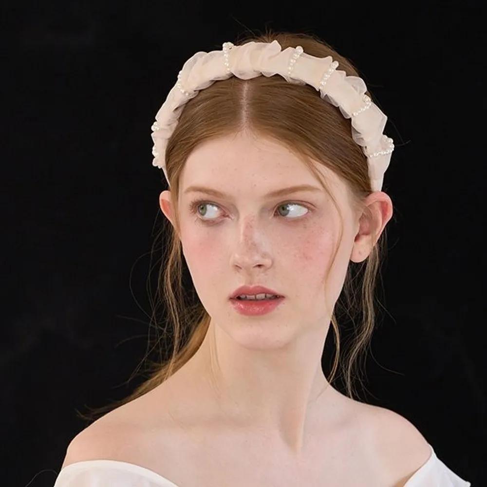 Soft Pearl Shirred Hairband JP-23-316HB beige