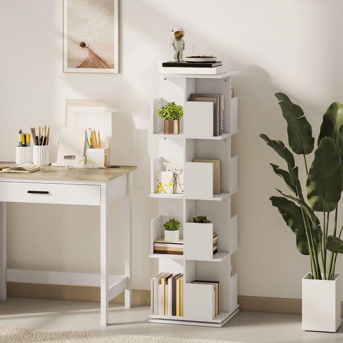 Bookshelf - HOMCOM - Rotating - 4 Levels - 16 Compartments - Particleboard - 39 X 39 X 128.3 Cm - White