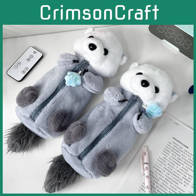 Cute Otter Plush Pencil Bag Functional Marine Animal Toy Case Portable School Storage