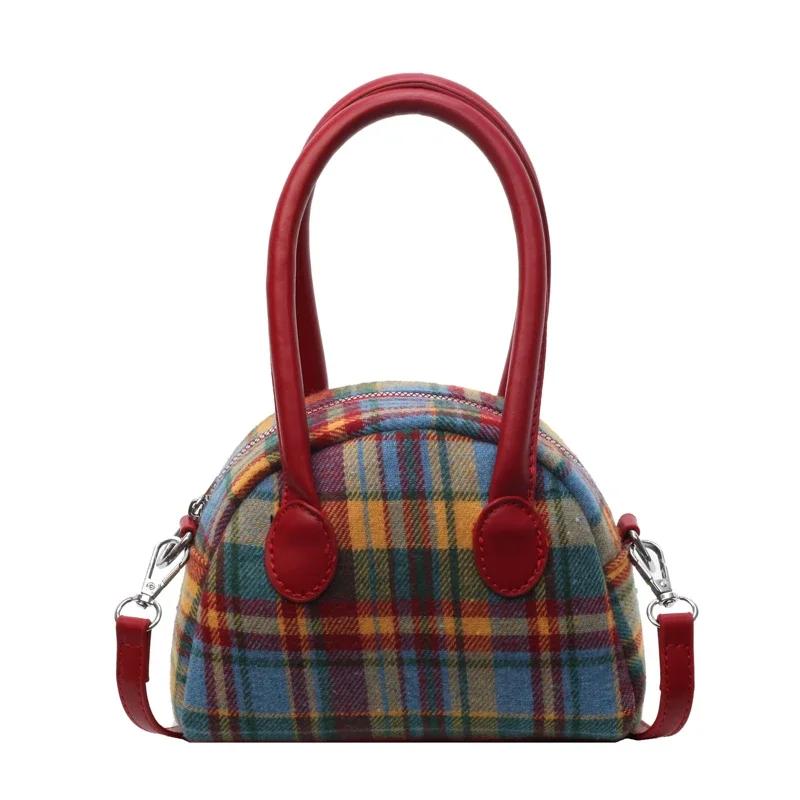 Herbst Neue Kontrast Gitter Mini Shell Handtasche Mode Kleine Umhängetasche Weiche Stoff Designer Frauen Schulter Tasche