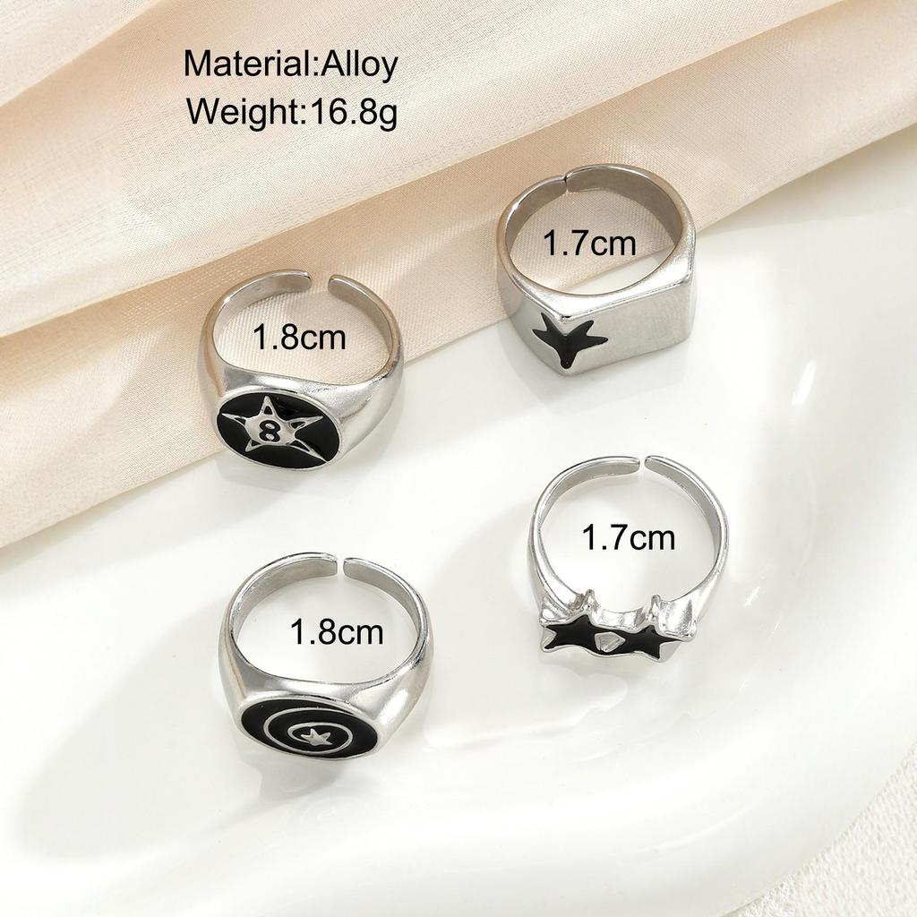 High-End Eco-Friendly Hip Hop Star Ring Set: 4-Piece Trendy European & American Men's Personalized Rings