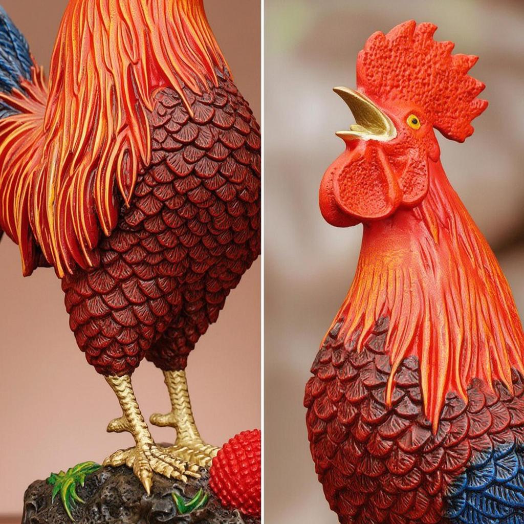 Cockerel Figurine Brass Statue Multicolor for Homeowners, Collectors,