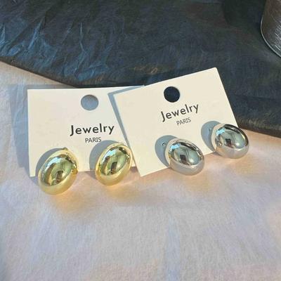 Exaggerated Metal Glossy Oval Stud Earrings for Women European And American Style Personality Vintage Jewelry Accessories Gifts