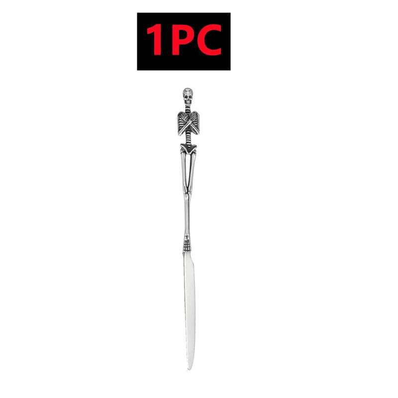 New 3/1PC Dinnerware Set Skeleton Head Spoon Fork Tableware Kitchen Stainless Steel Silver Black Skull Stainless Steel Flatware