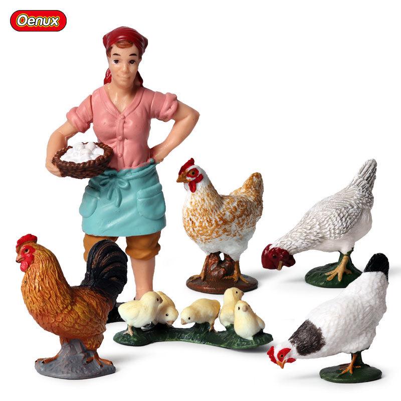 Kids' Farm Animal Toy Set: Rooster, Hen, Chick Figurines