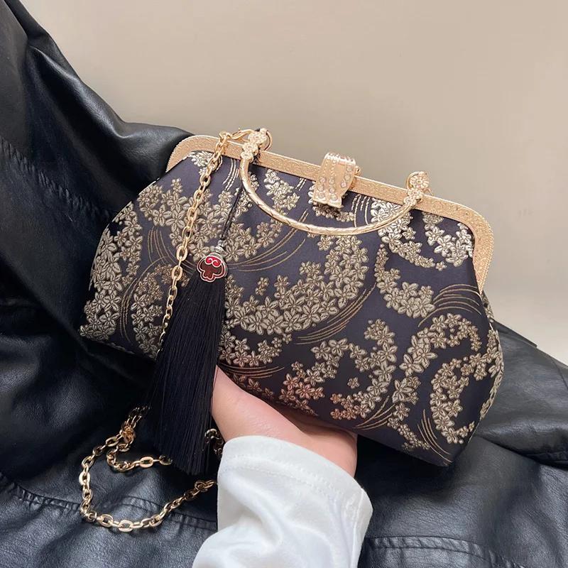 

Роскошные вечерние сумки для женщин с дизайнерским замком-ракушкой, ручной работы, с кисточками, сумки через плечо, оранжевые сумки-мессенджеры