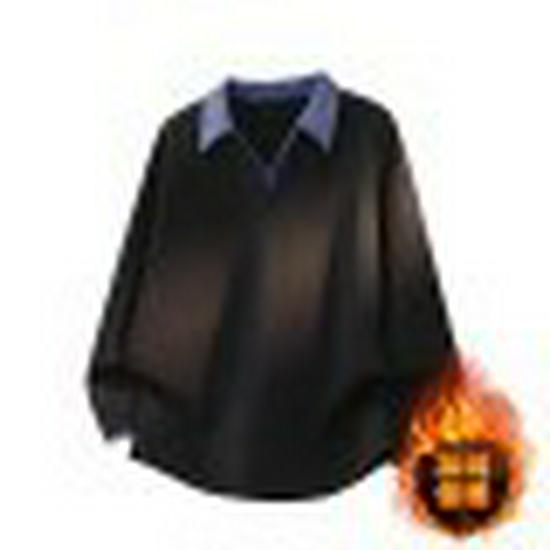 Men's Retro Color Block V-Neck Patchwork Hoodie Polo – Commuting Versatile Long Sleeve Top for Autumn/Winter