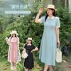 Large Size Women's Clothing Contrasting Color Polo Collar Dress, Summer New Waist and Age-reducing Medium and Long Dress 222191