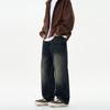 American Retro Blue and Black Washing Jeans Men's High Street Loose Straight Wide-leg Trousers