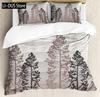 Pine Trees in The Forest Duvet Cover Set Foggy Decorative 3 Piece Bedding Set with 2 Pillow Shams Queen Full Size Warm Taupe