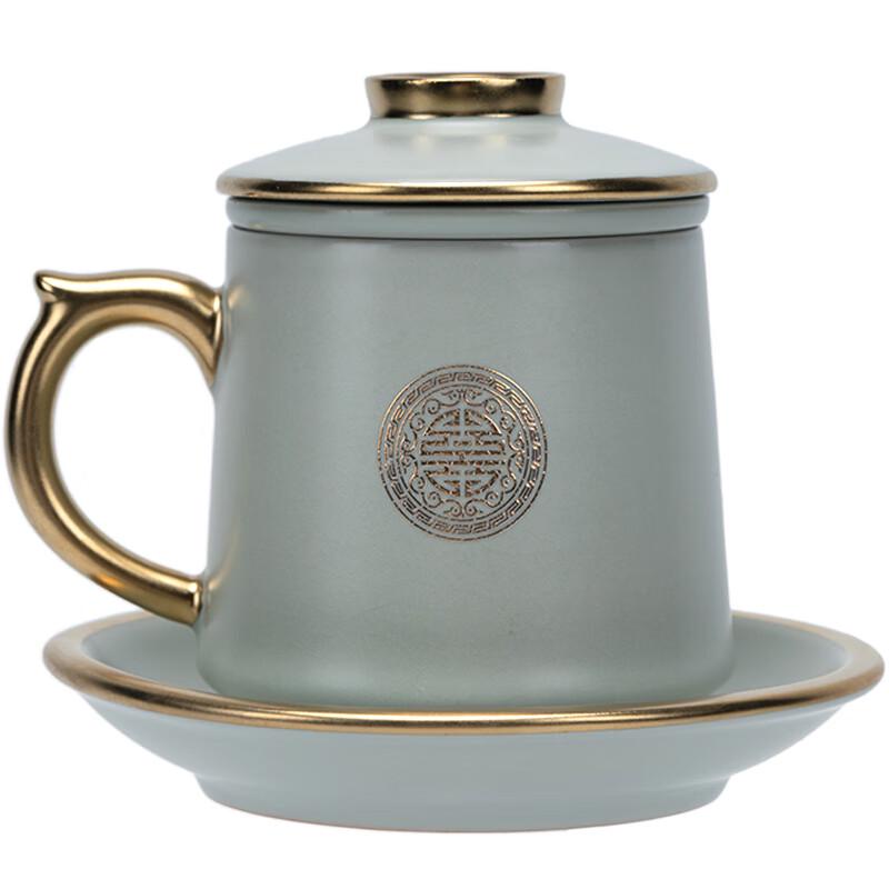 

RUDAO Ru Kiln Gold-Painted Dragon Sparrow Office Tea Cup Set