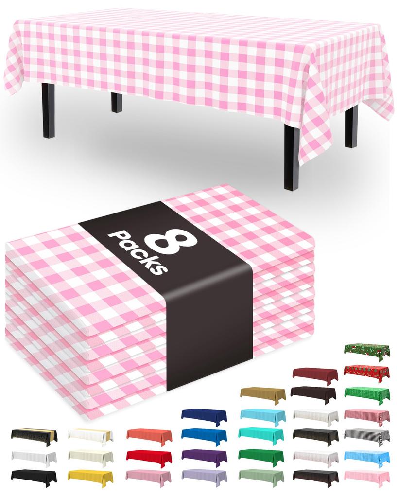 Pureegg Plastic Table Cloth Disposable 8 Pack, 54 x 108 Inch Table Cloths, Graduation Decorations Class of 2025, Graduation Party Tablecloths,