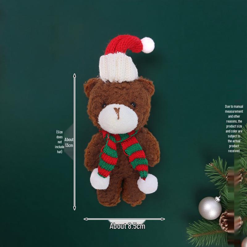 Cute Christmas Bear Plush with Blush, Scarf, Jumpsuit & Keychain Pendant - Adorable Stuffed Toy Gift