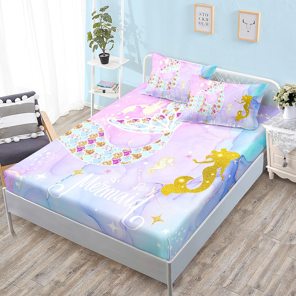 Gradual Change Color Mermaid Mattress Kit Three-Piece Pillowcase Mattress Cover