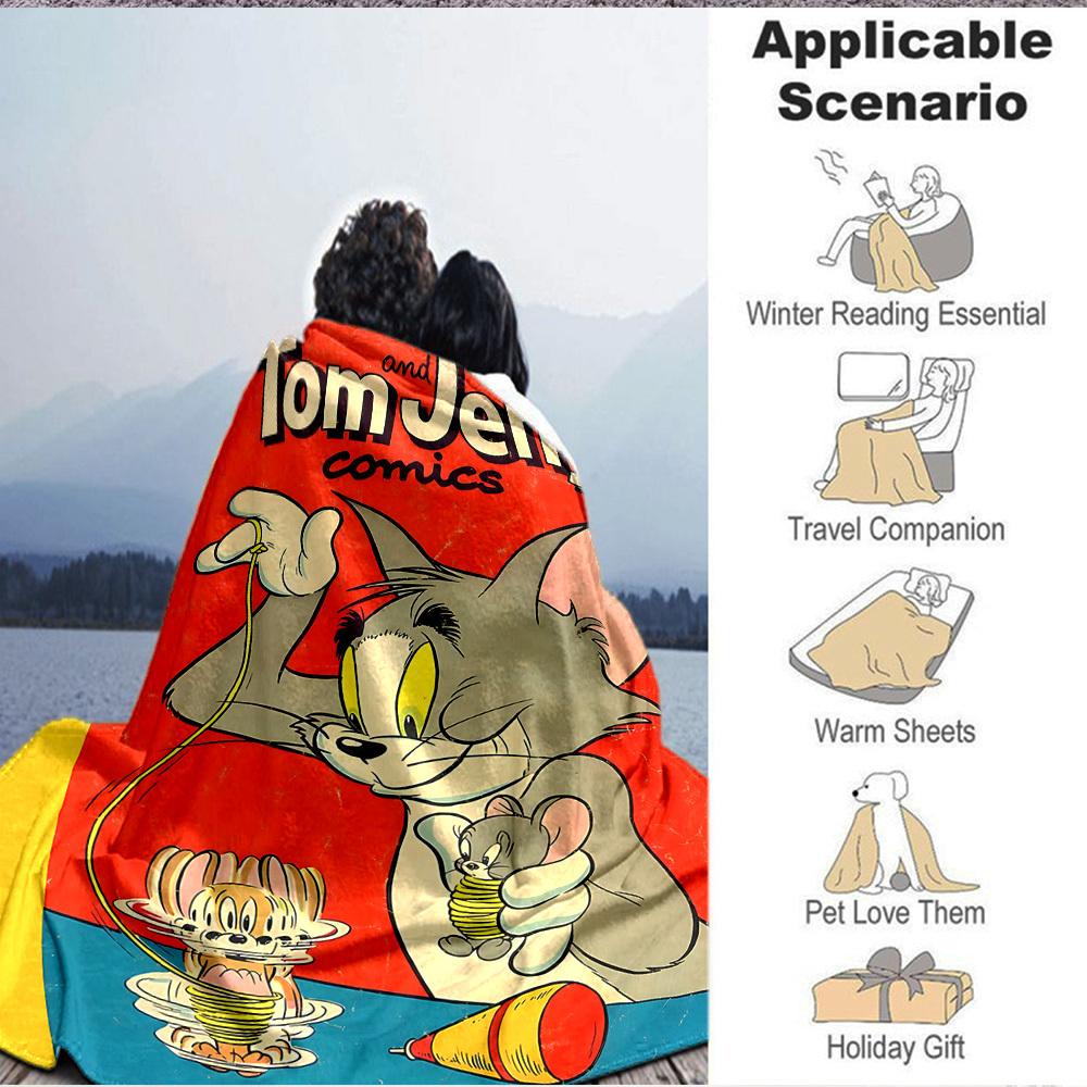 1pc Tom Jerry Flannel Throw Blanket - HD Printed Lightweight Soft Warm All-Season Blanket for Sofa, Bed, Travel054