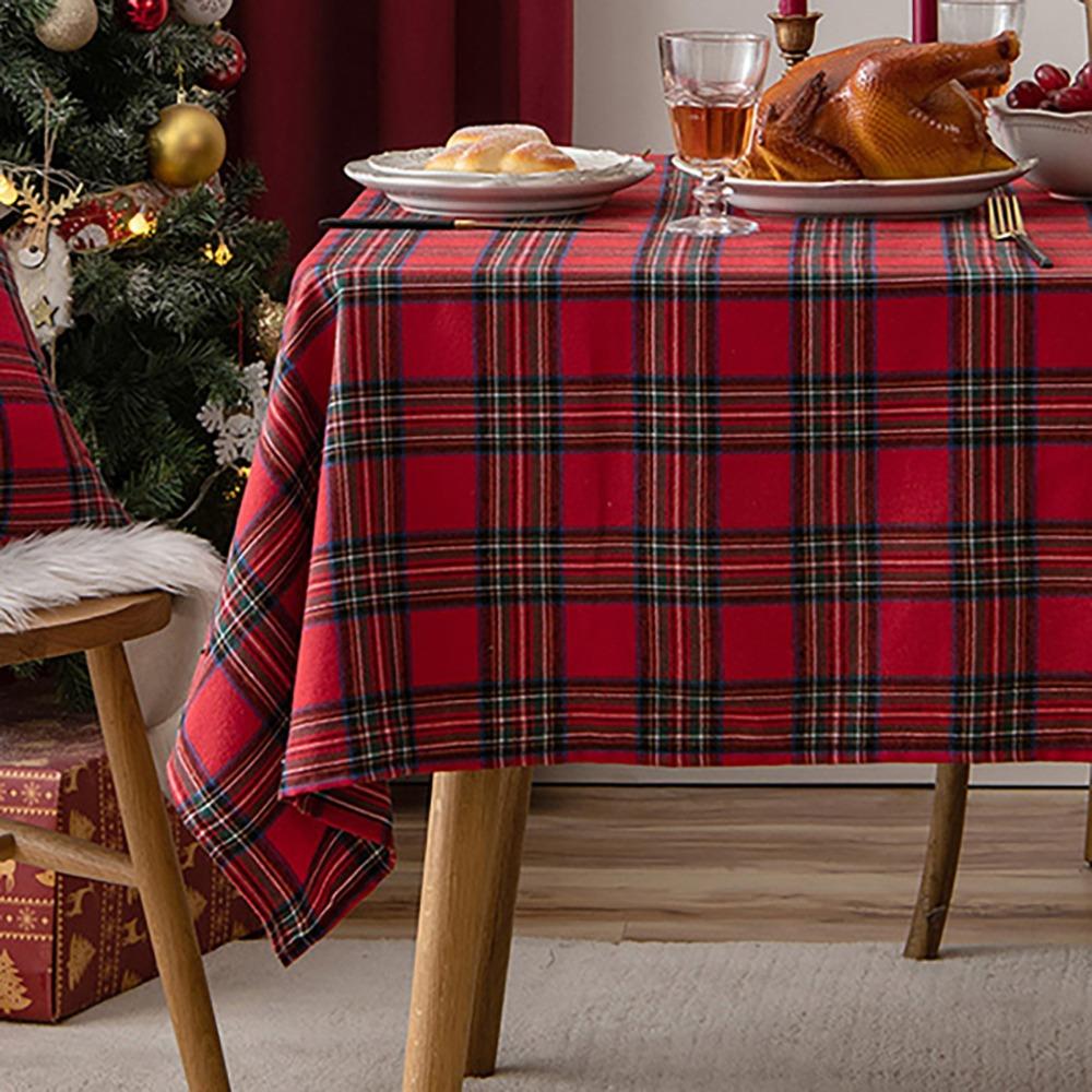 Christmas Table Cover Red Plaid Simple Tablecloth for Hotel Decor