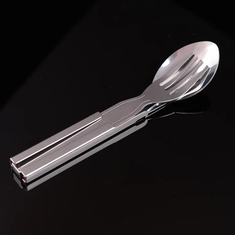 4pcs/set Portable Stainless Steel Tableware Fold Knife Utensil Spoon Set Spoon Fork Knife Dinnerware Camping Cooking Flatware