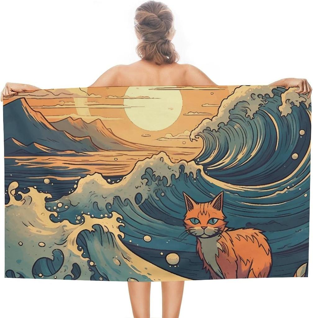 Blue Shark Beach Towel,Oversized Pool Towels for Adults, Soft Plush Lightweight Travel Towel, Absorbent Beach Blanket for Pool