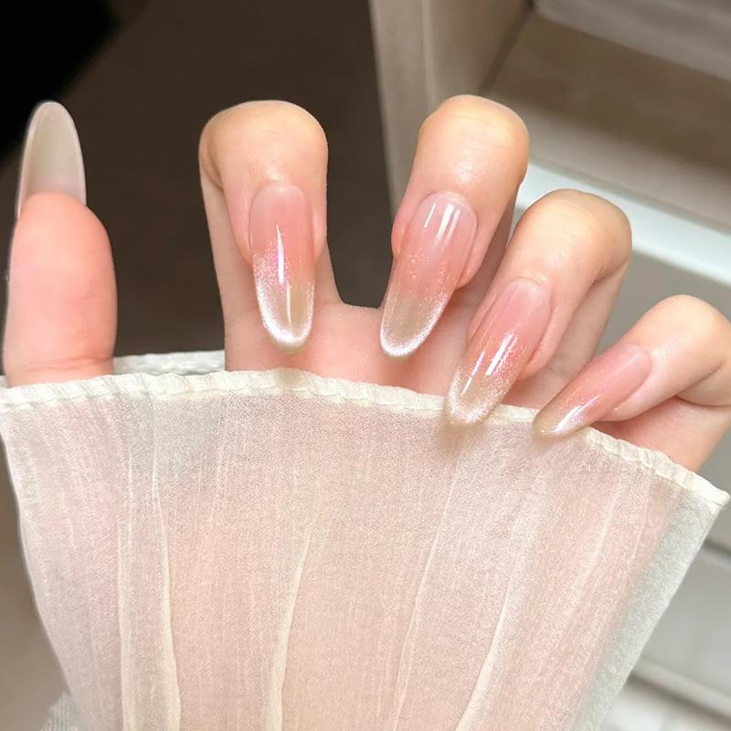 Smart cat eye streamer blush gradual change simple almond nail ins wind removable wearing armor 30 pieces