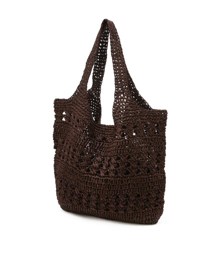 Hazzys Women Acc Signature H Logo Patch Dark Brown Rattan Shoulder Bag L Hiba6E794W2