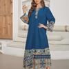 Elegant V-Neck Mid-Length Sleeve Dress With Printed Splicing