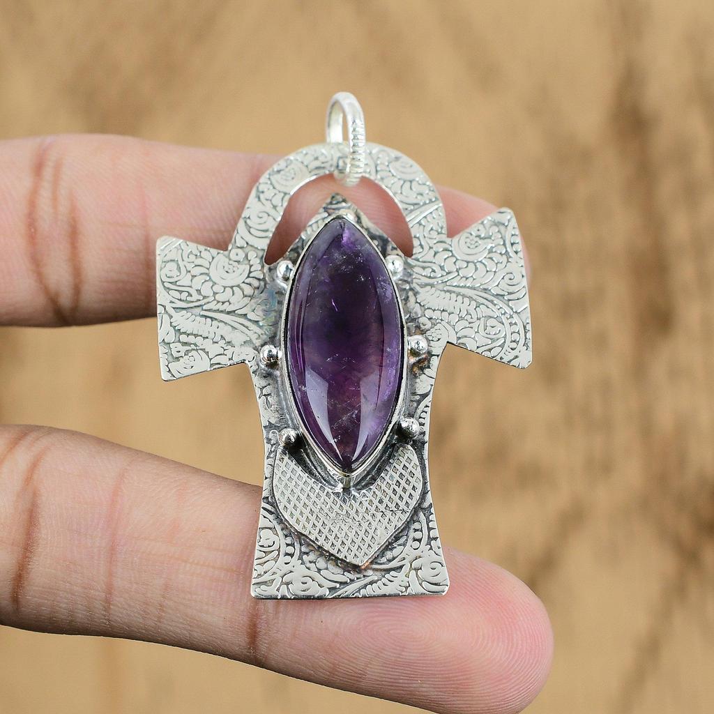 Natural African Amethyst Gemstone Jewelry 925 Sterling Silver Pendant For Women
