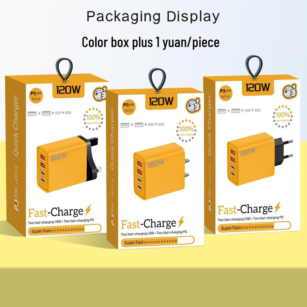 120W Dual PD & USB Charger for Apple, Huawei, Xiaomi - EU/US/UK Plug, Type-C Fast Charging