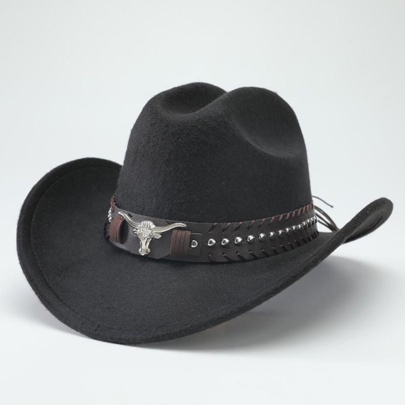 Western Cowboy Hat Jazz Hat Panama Hat Sun Hat Felt Wide Brim Fedora Decorative Rolled Hat