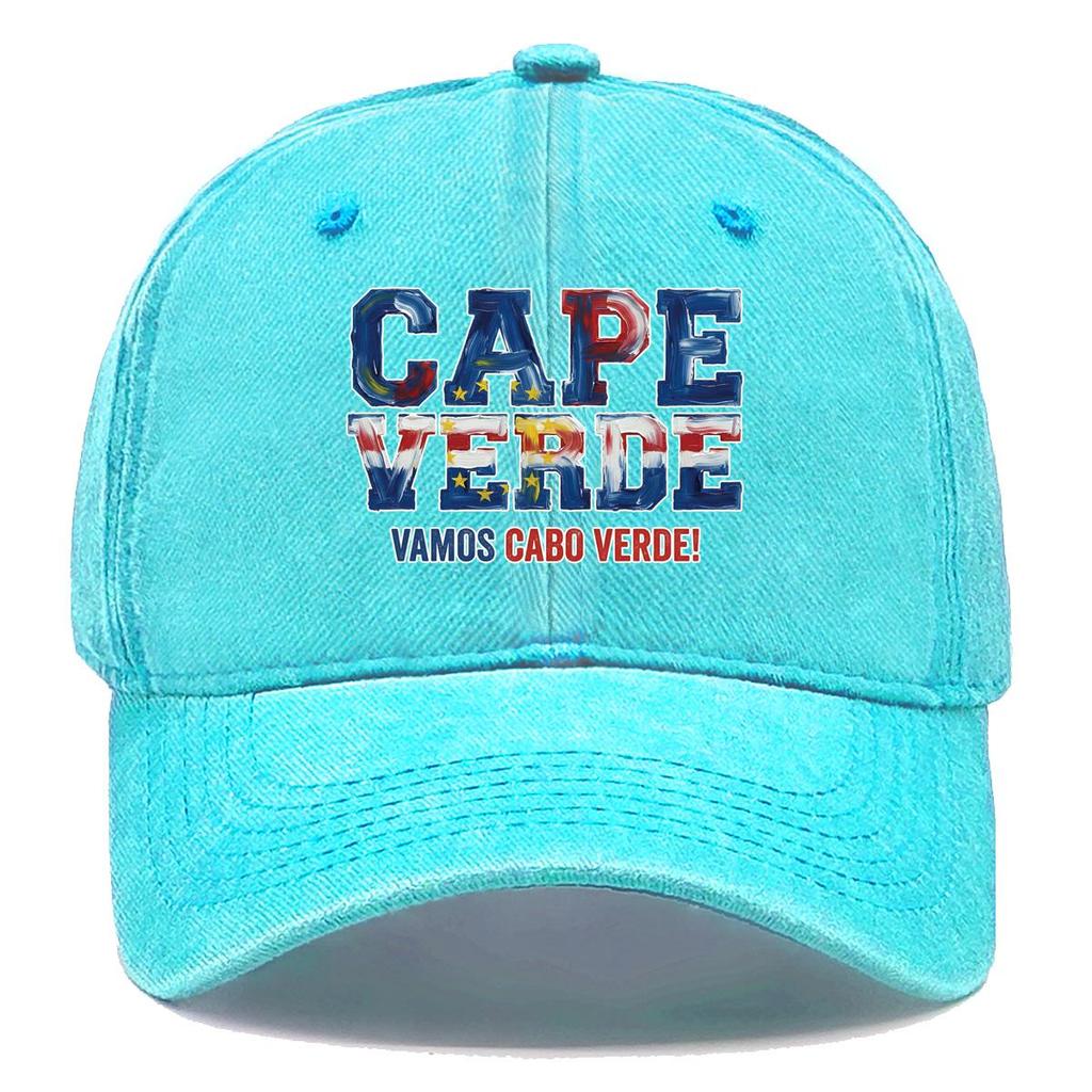 "CAPE VERDE" "VAMOS CABO VERDE" Flag Printed Snapback Baseball Cap , Adjustable Sun Hat Headwear Lightweight Stylish Vintage Man's Cap