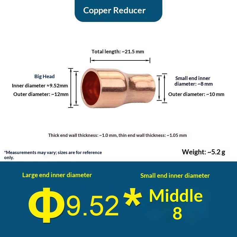 Copper Size Head Welding Reducer Pipe Joint With A Diameter Of 8 To 6.35 For Air Conditioning And Cold Storage Fittings