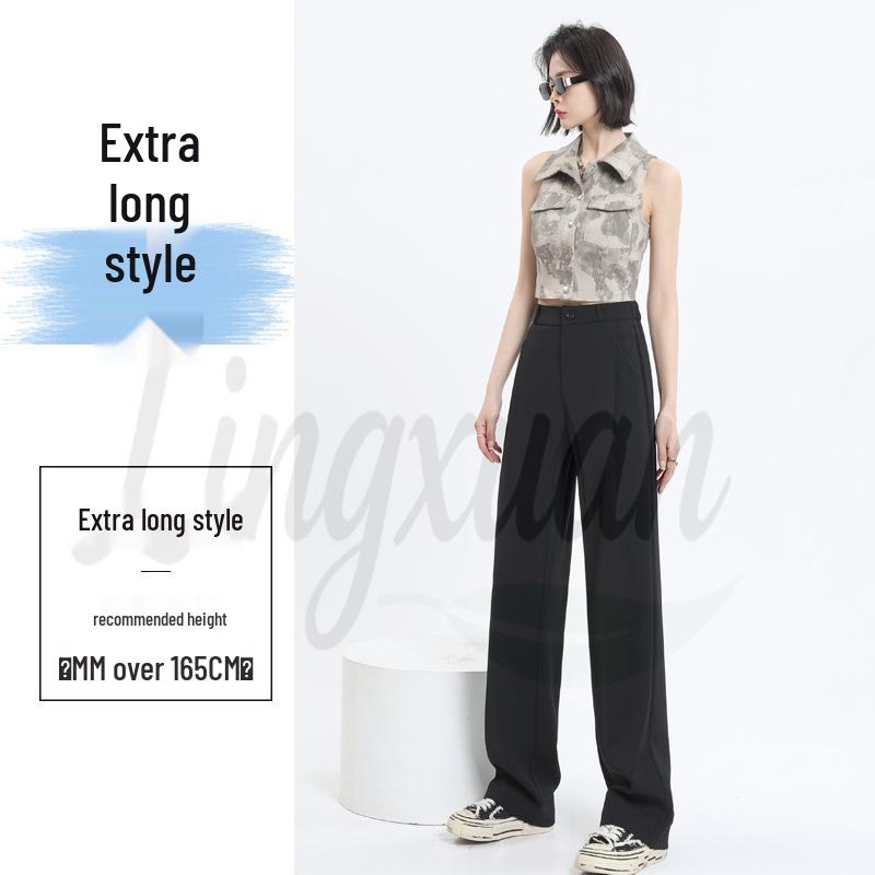 Women's Gray High-Waist Wide-Leg Pants: Spring/Autumn Slimming, Elegant Drape, Floor-Length, Straight-Leg