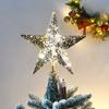 Christmas Decoration Gold Silver Red Charged Luminous Five-pointed Star Plastic Ornaments Christmas Tree Top Star Lights Crafts